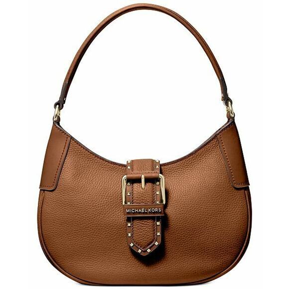 Michael Kors “Lillian” Small Brown Pebbled Leather Shoulder Bag, Gold Hardware - Picture 1 of 11